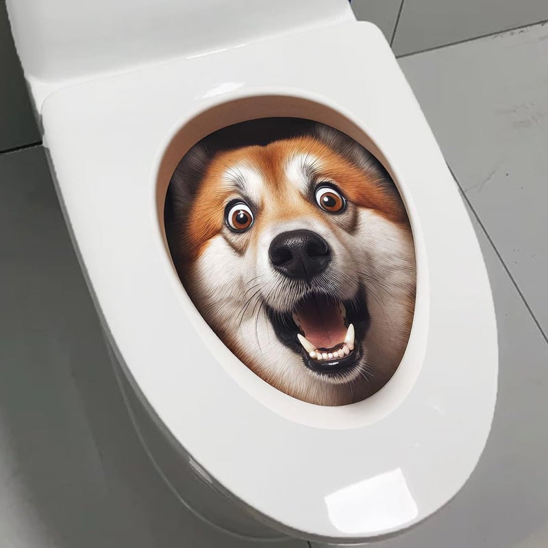 Iprokiu Cute Animal Toilet Sticker Waterproof 3D Funny Dog Cracking Toilet Seat Lid Decal Bathroom Wall Sticker Squirrel Toilet Lid Decal Home Decoration (Brown Dog) - Image 3